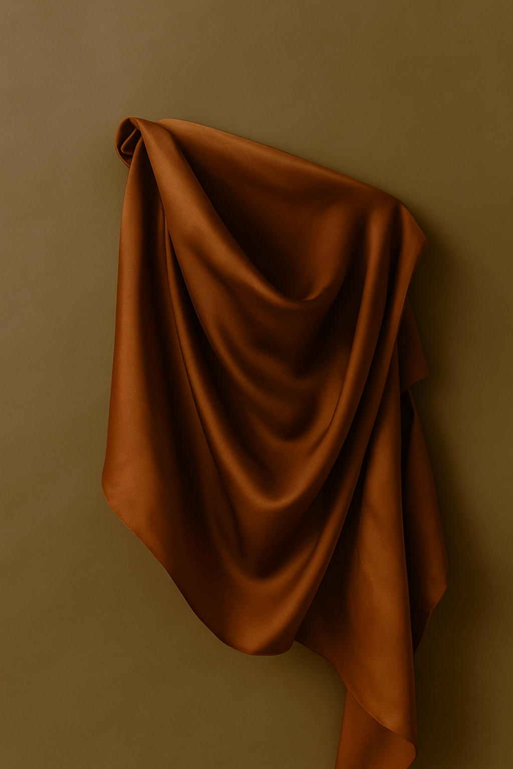 Brown satin fabric draped over a neutral background